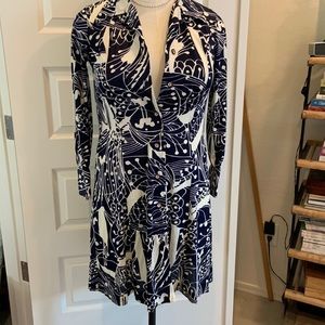 Gorgeous Vintage Cay Artley Long Sleeved Navy and White Button up Dress Sz M-L